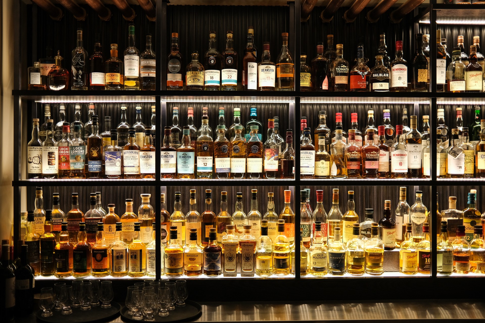 Whiskey bottles in a bar